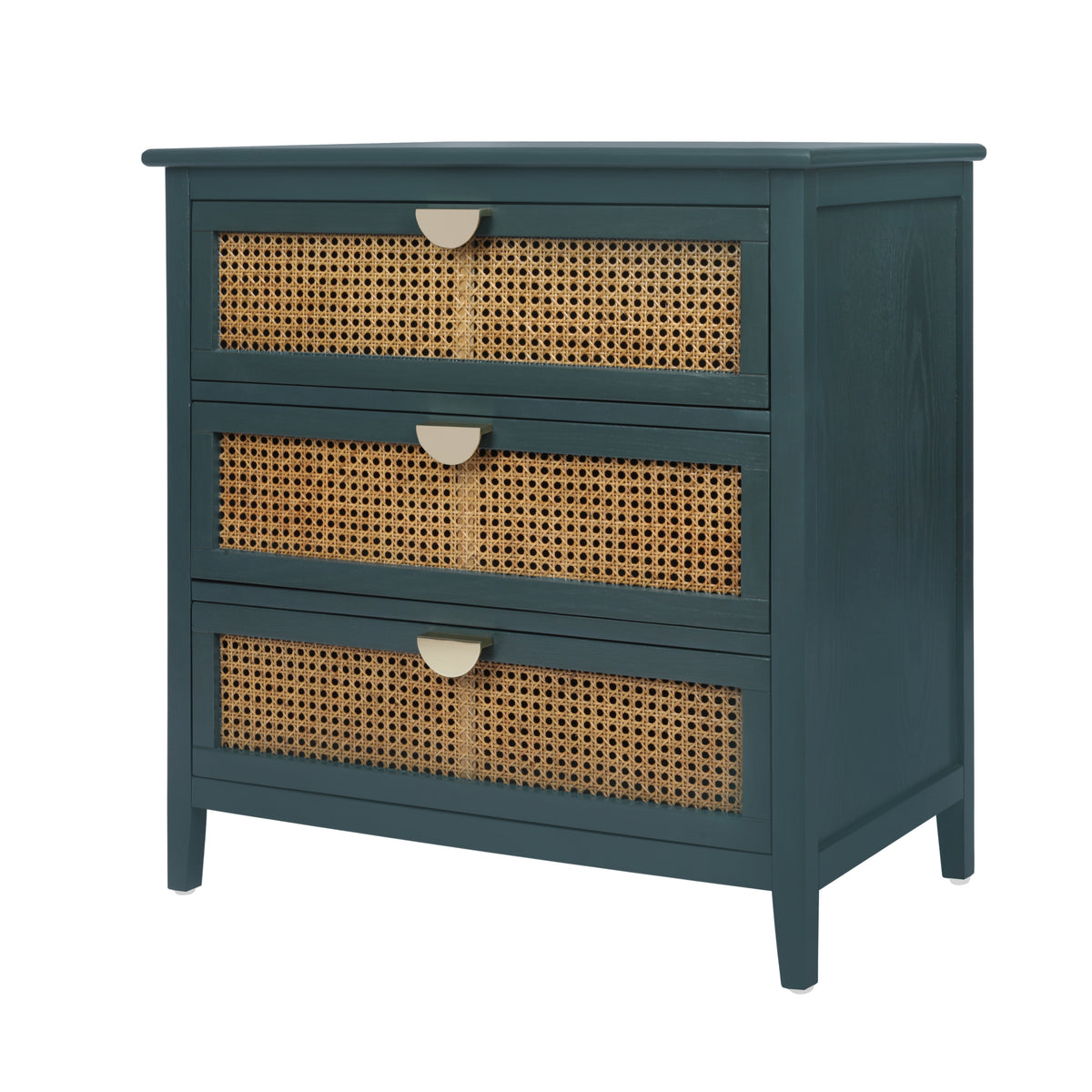 The Wren | Three-Drawer Green Rattan Dresser