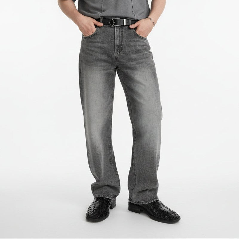 Men's Washed Gray Vintage Denim Casual Pants