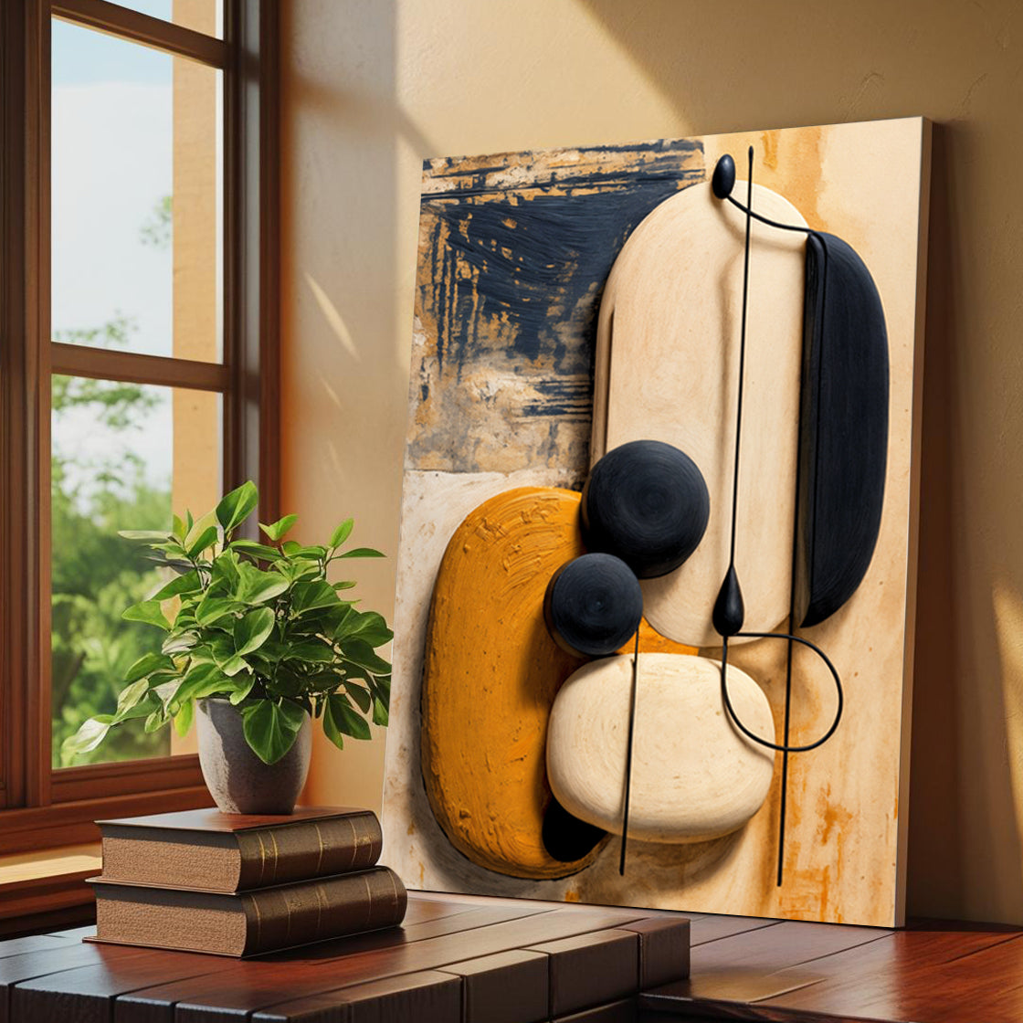 Amber & Onyx | Abstract Sculptural Canvas Wall Art