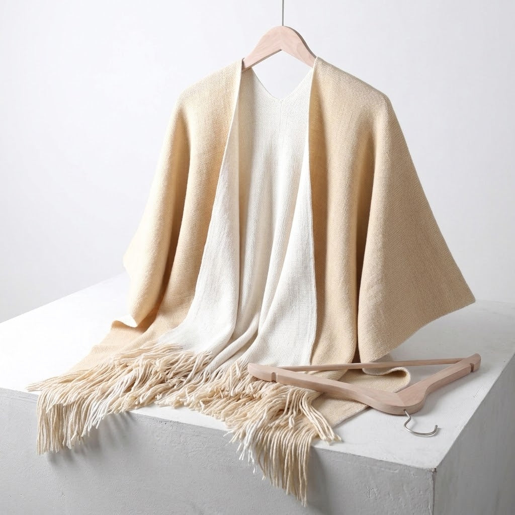 Women's Double-Sided Knit Split Shawl Poncho