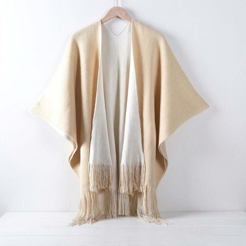Poncho châle fendu en tricot double face pour femme