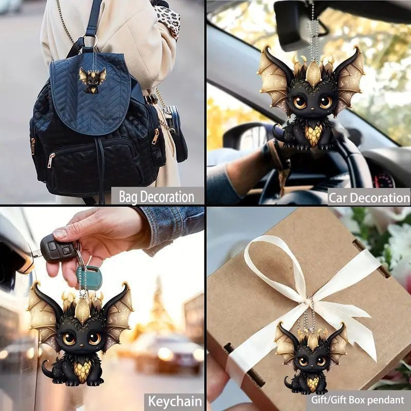 Black Dragon Acrylic Charm – Car Rearview Mirror & Backpack Hanging Ornament