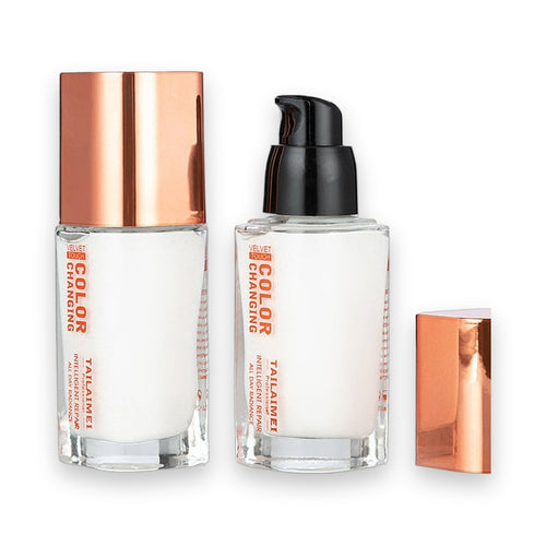 Tailaimei color-adapting liquid foundation in clear glass bottle with rose gold cap