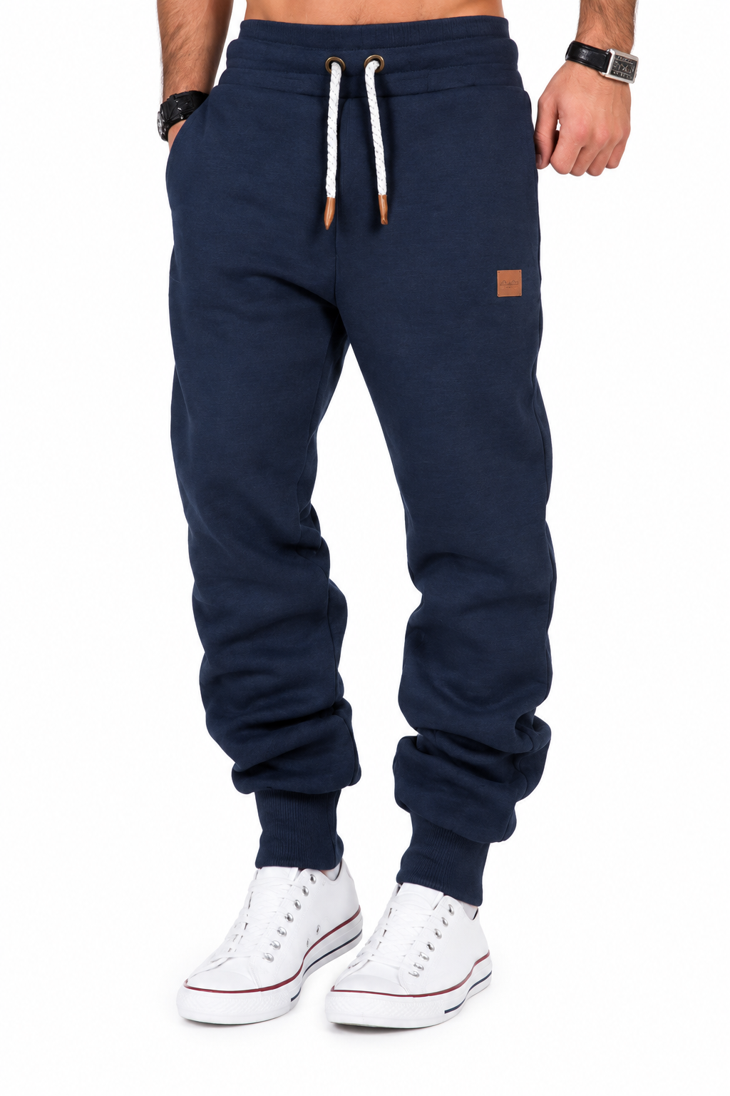 Pantalon de survêtement d'entraînement patchwork doublé en polaire pour homme