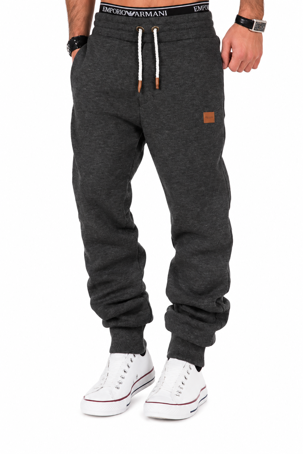 Pantalon de survêtement d'entraînement patchwork doublé en polaire pour homme