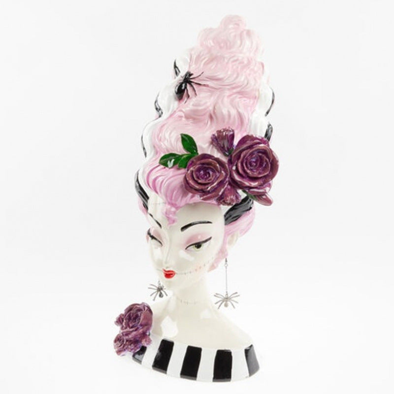 Halloween Pink Frankenstein Bride Half-Body Statue – Resin Home Decor