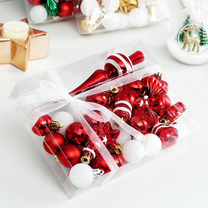 34pc Painted Christmas Ball Ornament Set – Gift Bag, 6 Color Schemes (20.5×15cm)