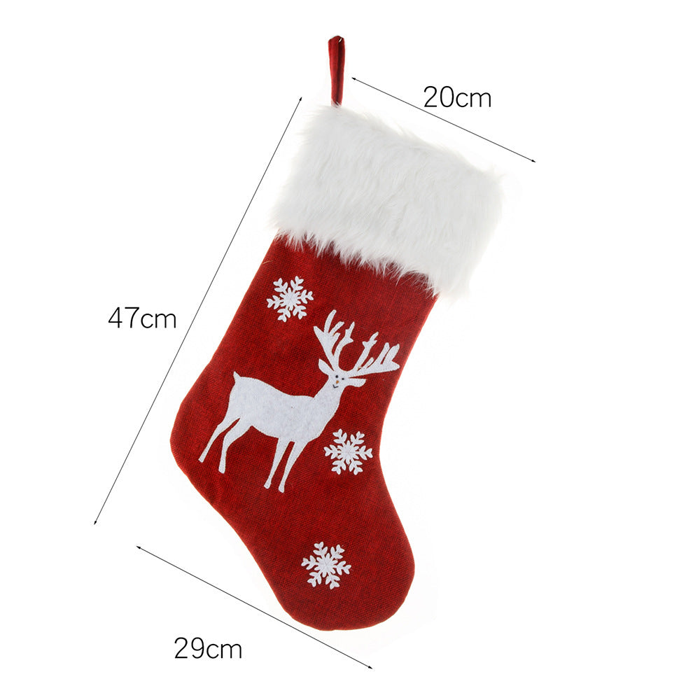 Light-Up Christmas Stocking Gift Bag – Linen Embroidery, 4 Styles (47×29cm)