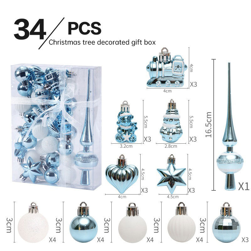 34pc Painted Christmas Ball Ornament Set – Gift Bag, 6 Color Schemes (20.5×15cm)
