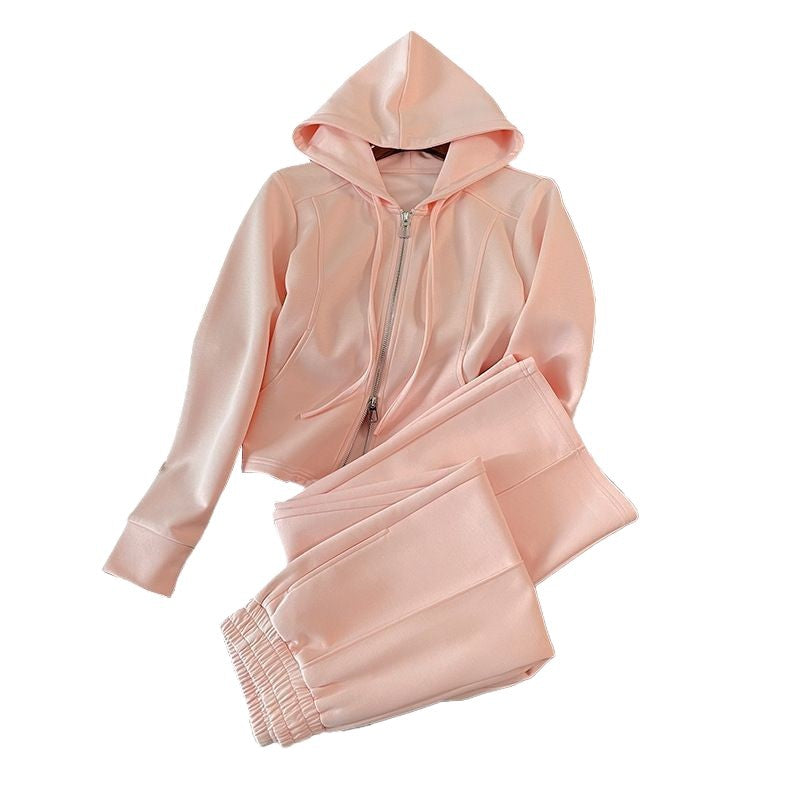 Hooded Open Front Top + Wide Leg Pants Two-Piece Set for Women