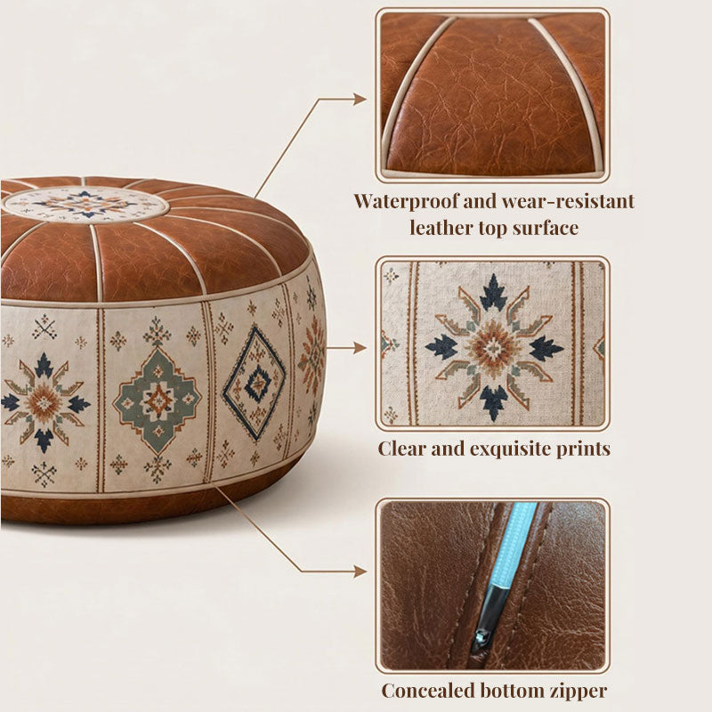 Waterproof boho pouf cover with concealed bottom zipper