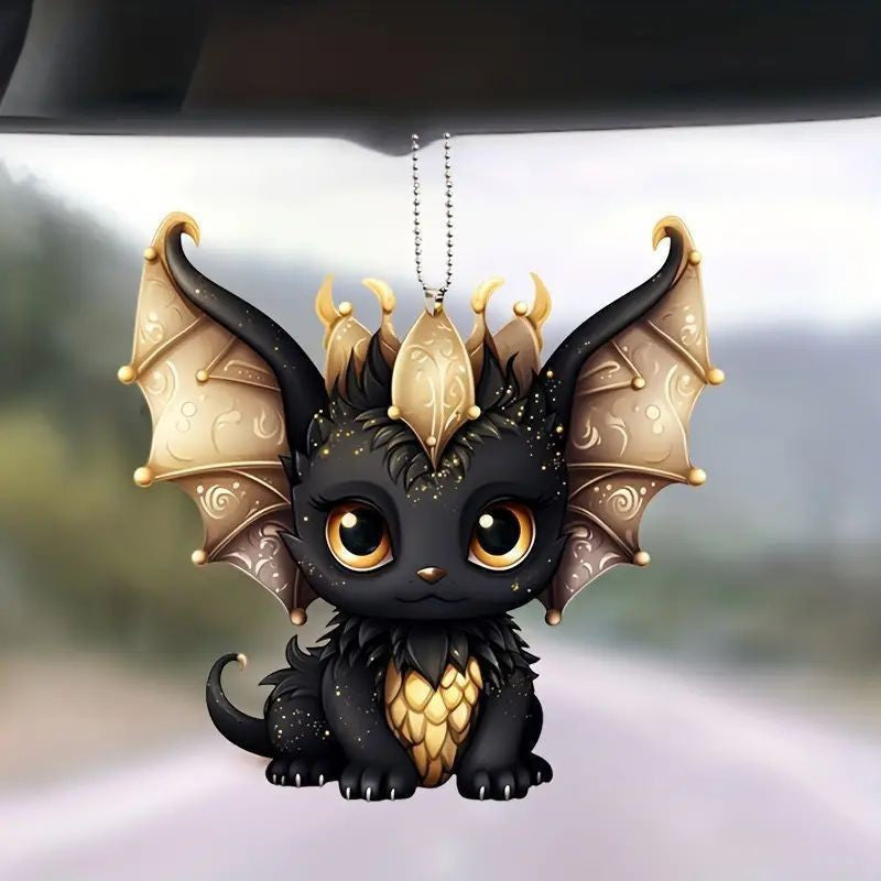 Black Dragon Acrylic Charm – Car Rearview Mirror & Backpack Hanging Ornament