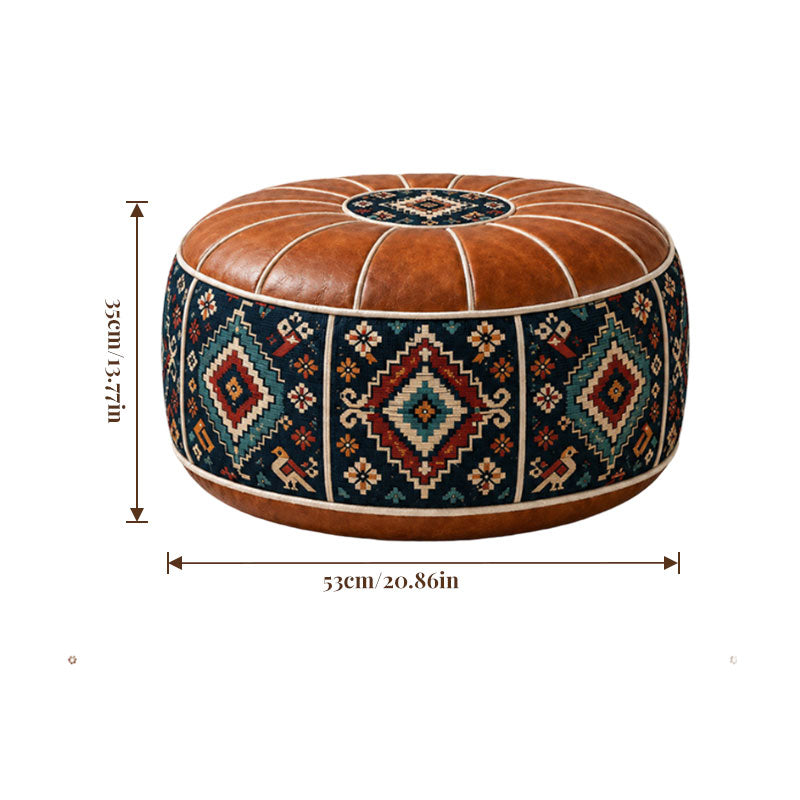Dark blue geometric pouf cover dimensions chart