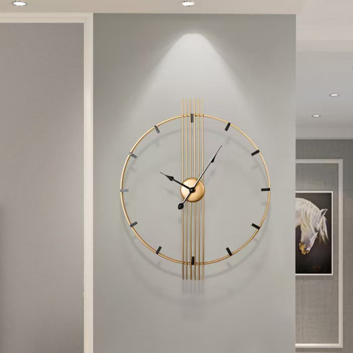 60cm Retro Iron Art Wall Clock – Gold Analog Decorative Statement Piece
