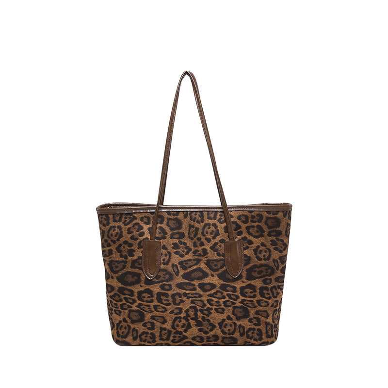 Grand cabas de shopping tendance pour femme – Sac à main et épaule en cuir PU imprimé léopard