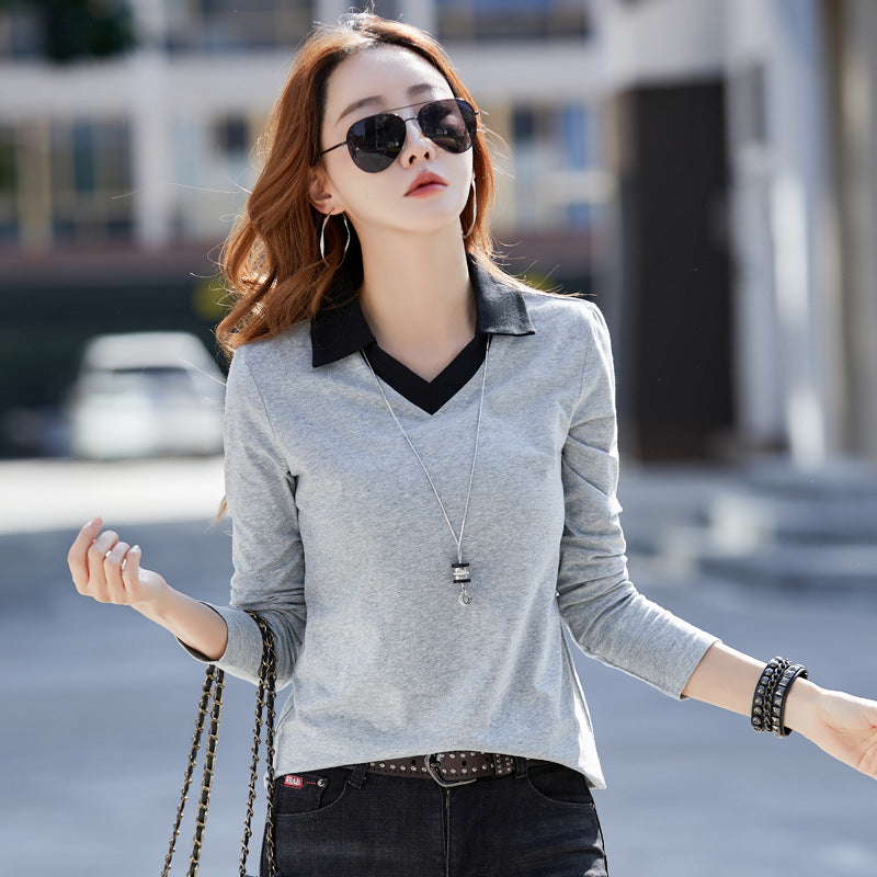 Women's Slim Fit Collared Long Sleeve Top | Cotton Blend