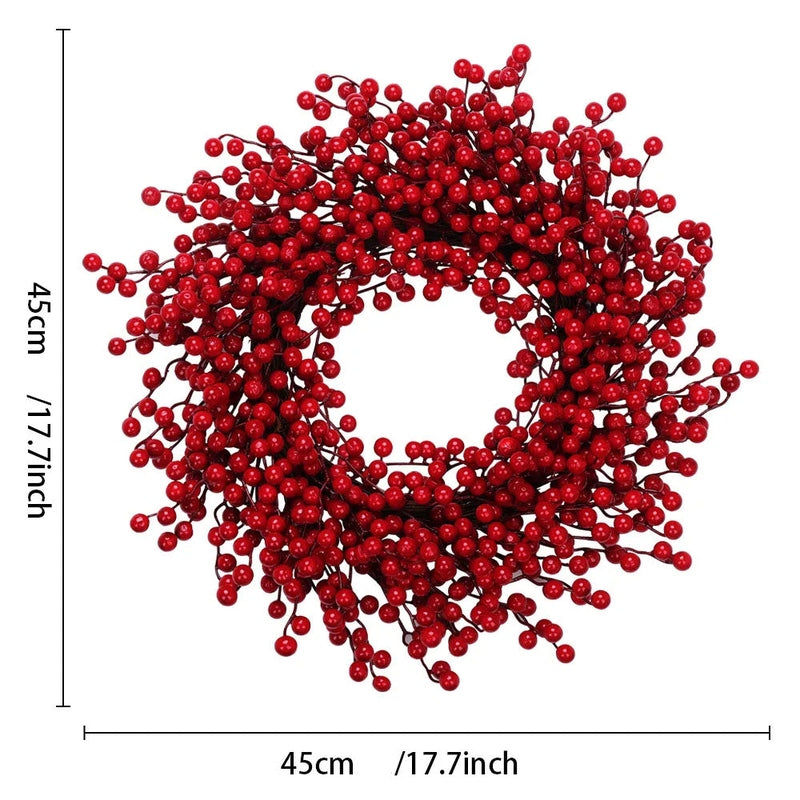 Red Berry Christmas Wreath | Artificial Holiday Door & Wall Wreath 45cm / 17.7"