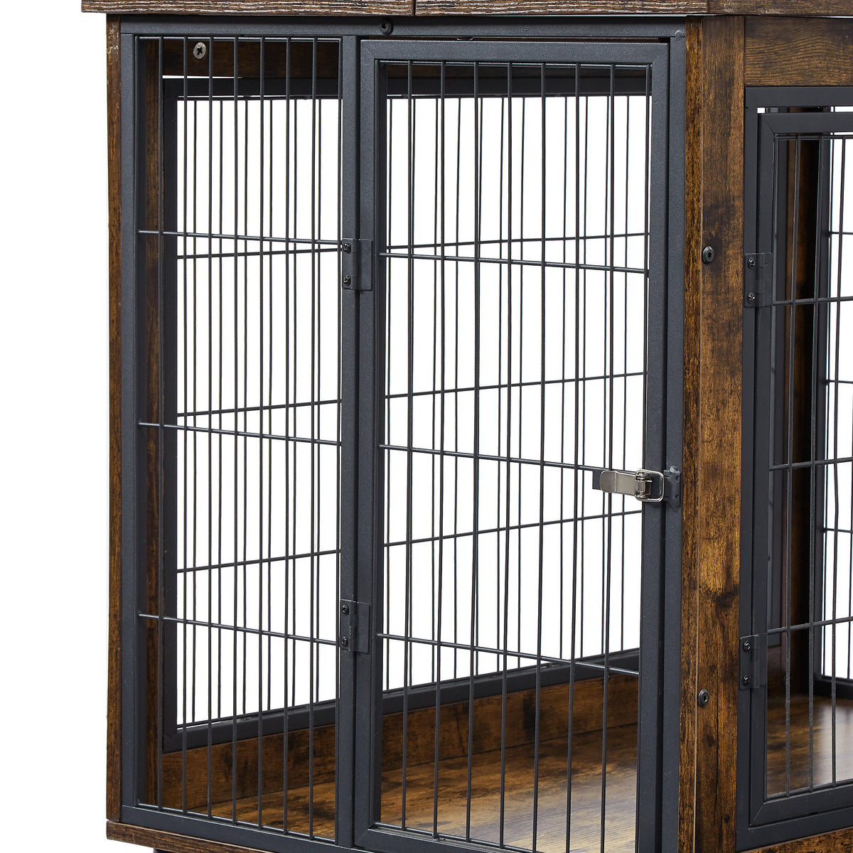 Furniture-Style Dog Crate & Side Table on Wheels – Rustic Brown with Lift Top & Double Doors
