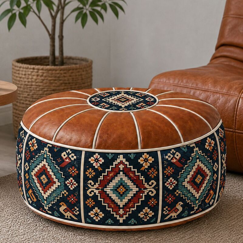 Geometric diamond pattern storage ottoman pouf cover