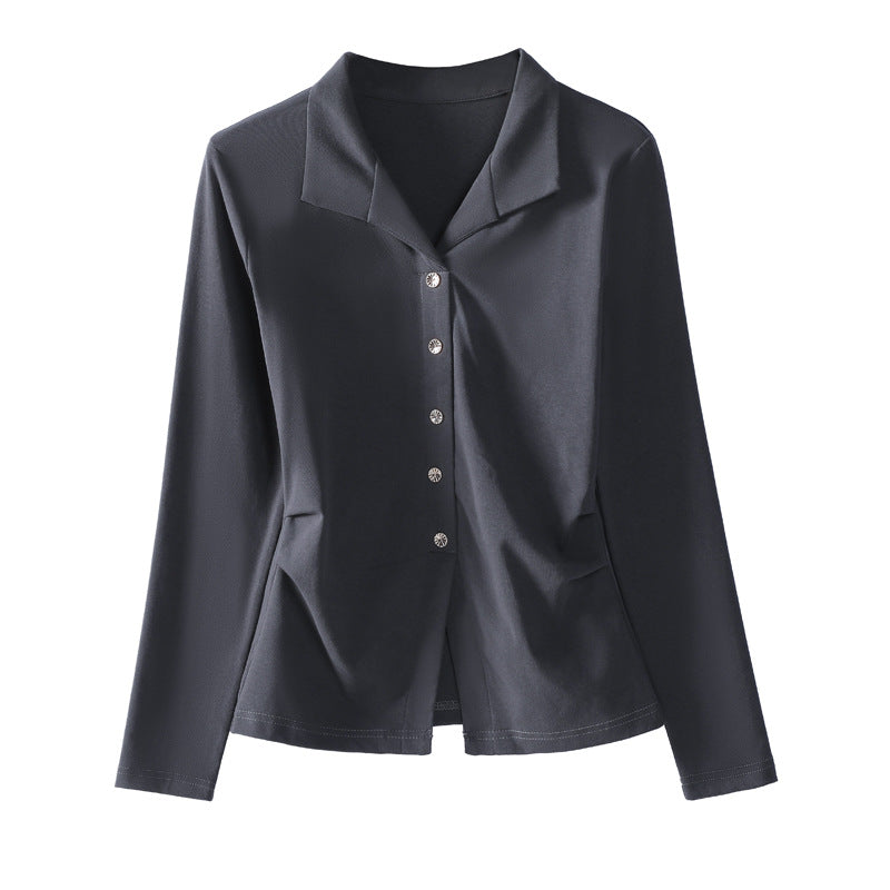 Women's Long Sleeve Lapel Button-Up Top | Regular Fit Cotton Blend