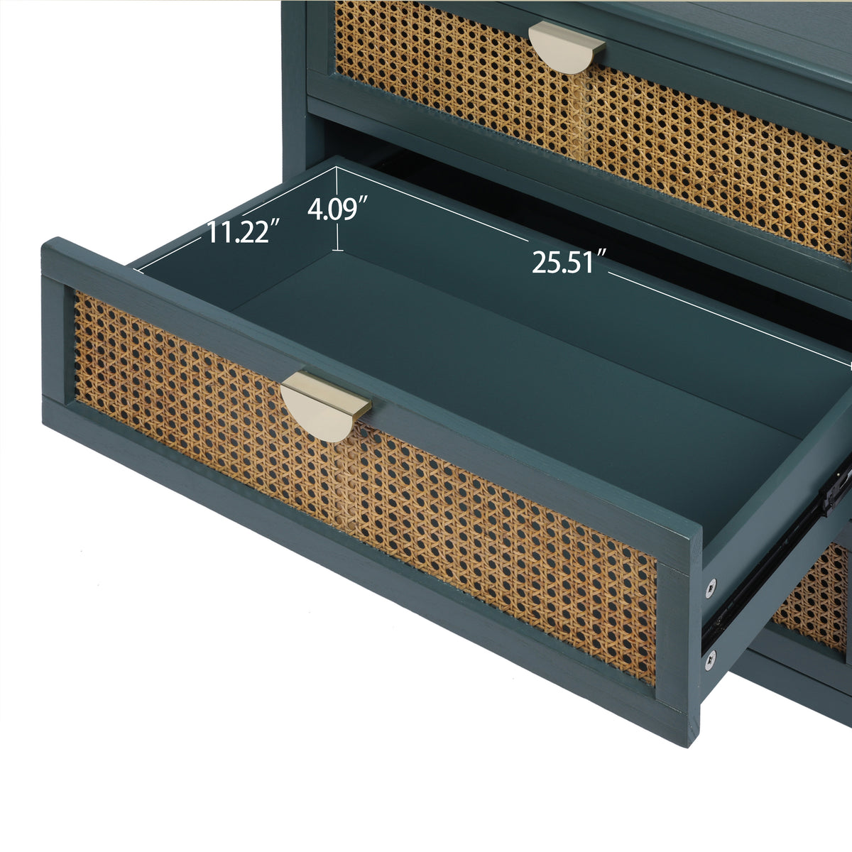 The Wren | Three-Drawer Green Rattan Dresser