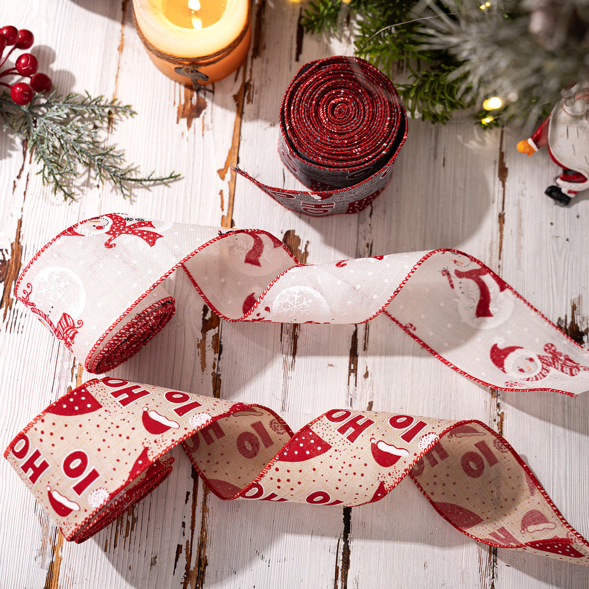 Christmas HOHO & Snowman Print Linen Ribbon – 3 Styles