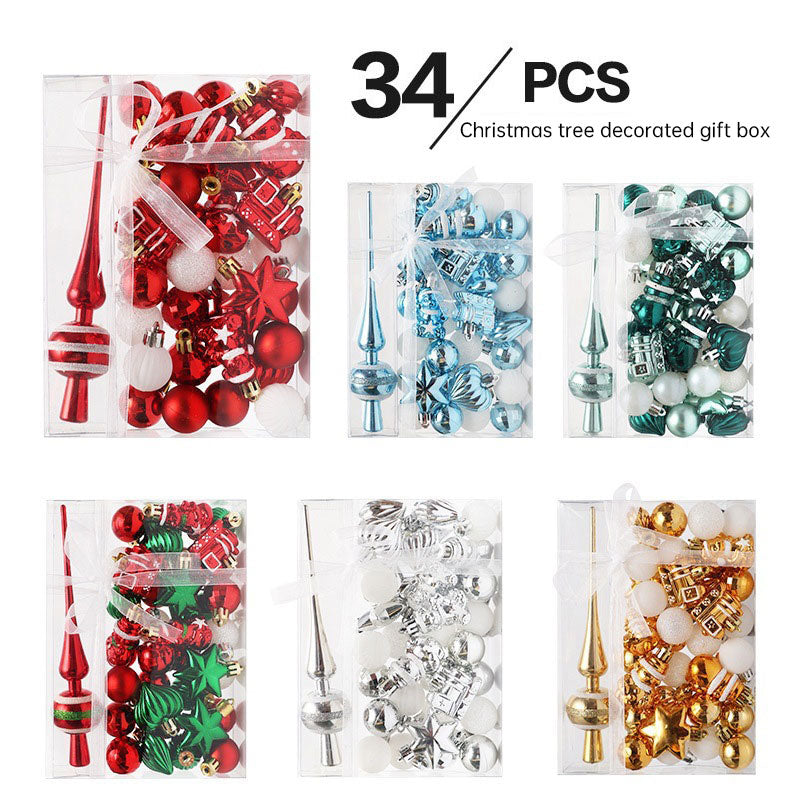 34pc Painted Christmas Ball Ornament Set – Gift Bag, 6 Color Schemes (20.5×15cm)