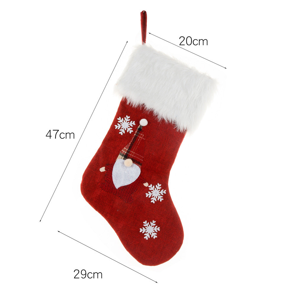 Light-Up Christmas Stocking Gift Bag – Linen Embroidery, 4 Styles (47×29cm)