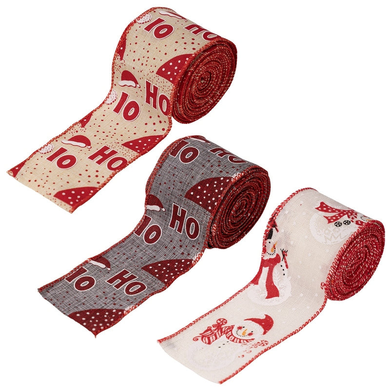 Christmas HOHO & Snowman Print Linen Ribbon – 3 Styles
