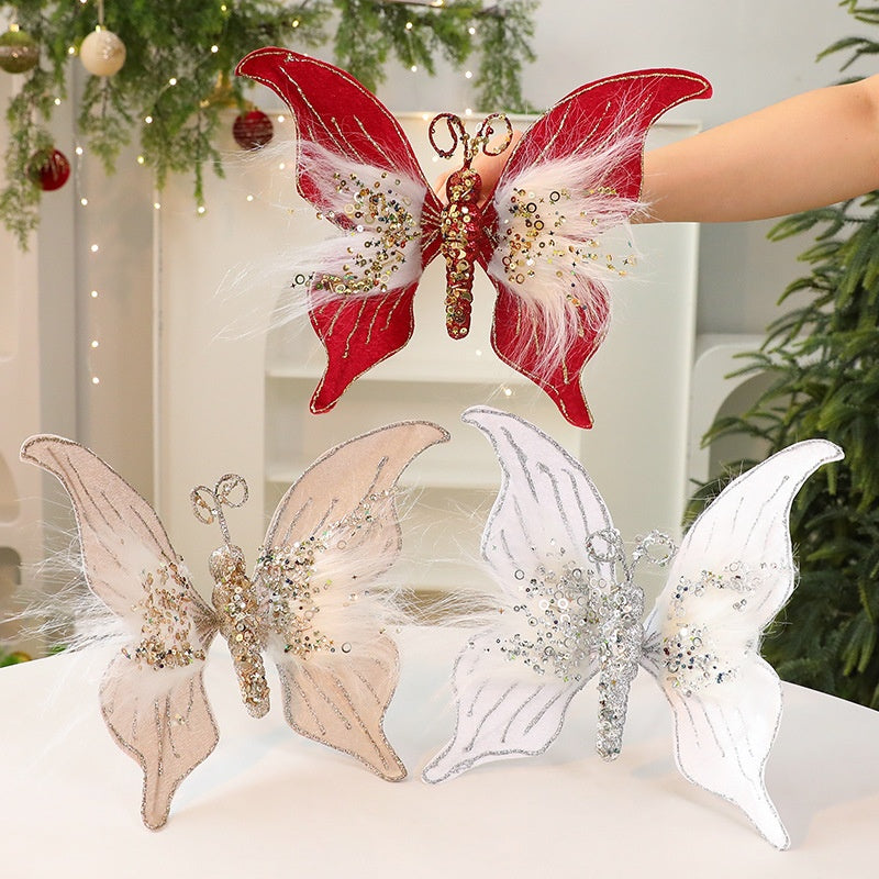 Christmas Velvet Butterfly Decorations – DIY Tree & Scene Decor (30cm)