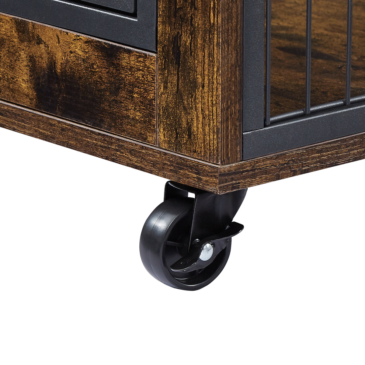 Furniture-Style Dog Crate & Side Table on Wheels – Rustic Brown with Lift Top & Double Doors