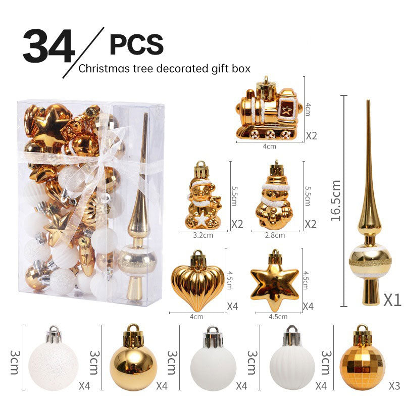 34pc Painted Christmas Ball Ornament Set – Gift Bag, 6 Color Schemes (20.5×15cm)