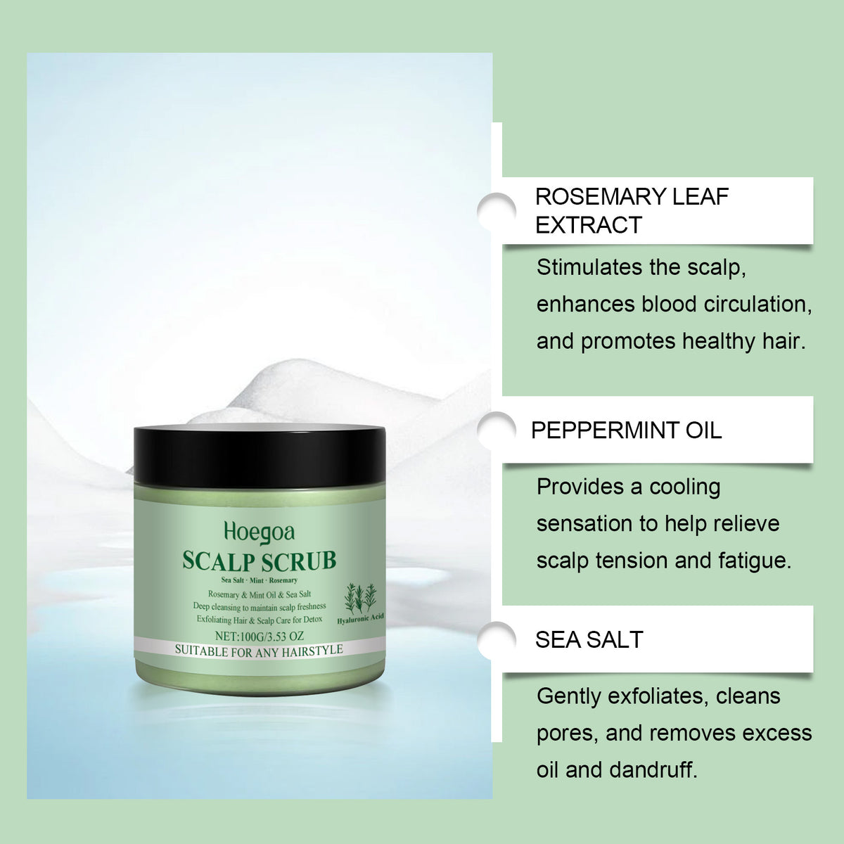 Hoegoa Luxury Rosemary Scalp Scrub – Peppermint & Hyaluronic Acid Deep-Cleansing Scalp Treatment