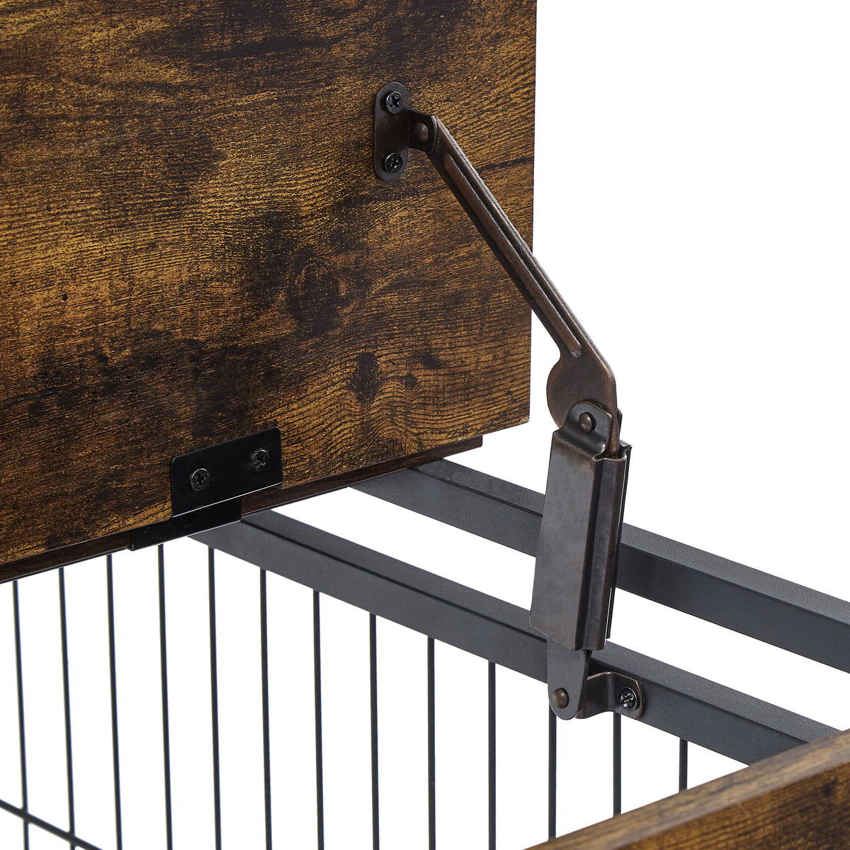 Furniture-Style Dog Crate & Side Table on Wheels – Rustic Brown with Lift Top & Double Doors