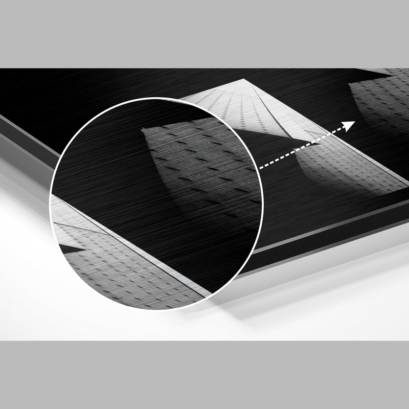 Brushed aluminium Dibond wall art detail showing horizontal texture