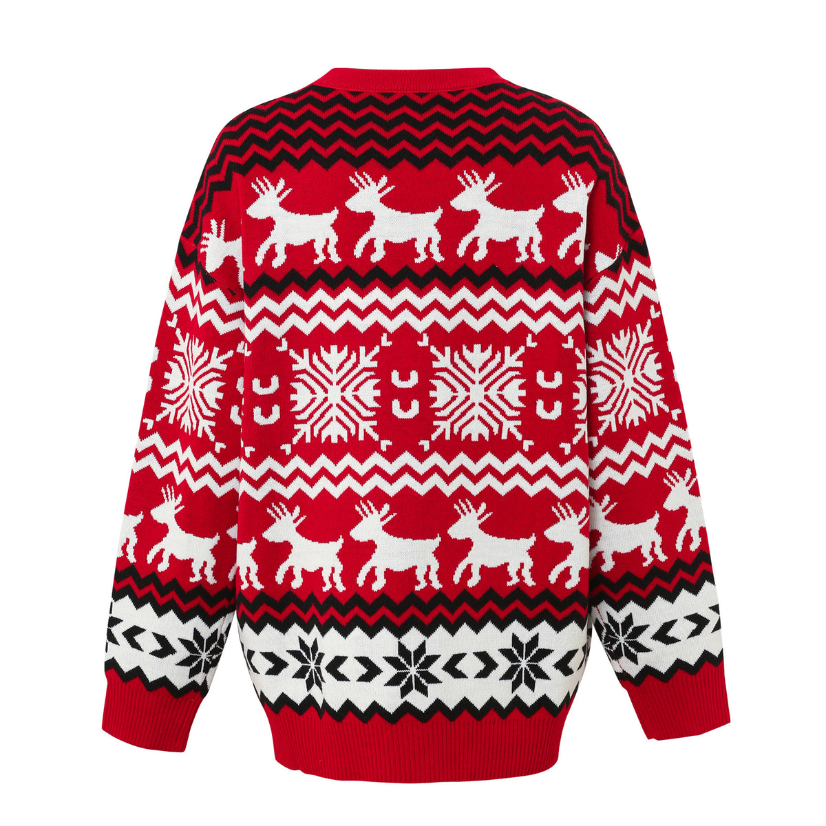 Women's Christmas Jacquard Round Neck Knit Sweater – Red (S–XXL)