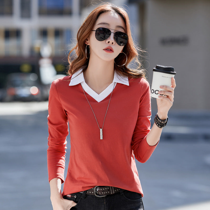 Women's Slim Fit Collared Long Sleeve Top | Cotton Blend