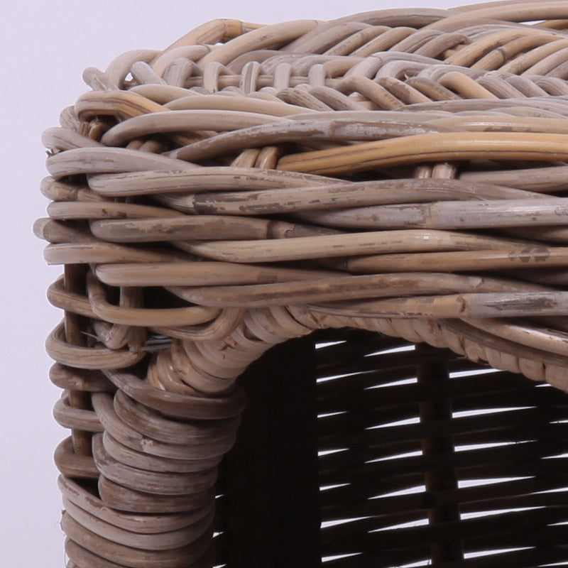Bamboo Rattan Pet Stool & Cat/Dog Kennel – Round Semi-Enclosed Breathable Pet House