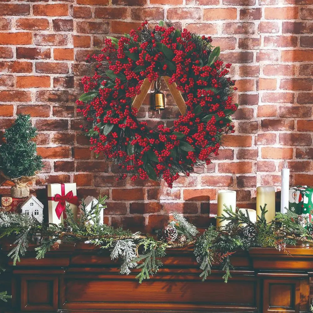 Red Berry Christmas Wreath | Artificial Holiday Door & Wall Wreath 45cm / 17.7"