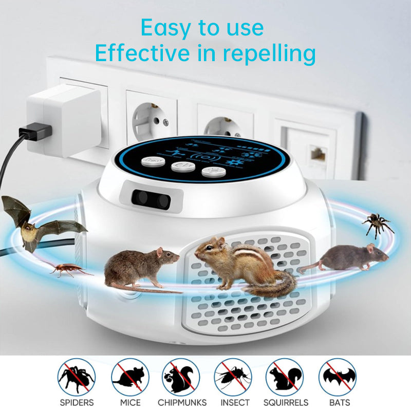 Wall-plugged pest repeller targeting mice, spiders, and insects effectively