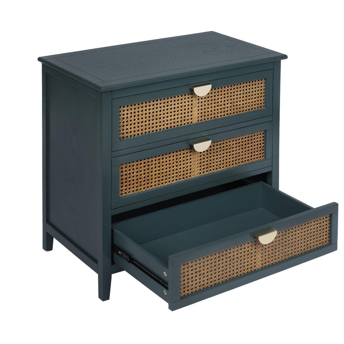 The Wren | Three-Drawer Green Rattan Dresser