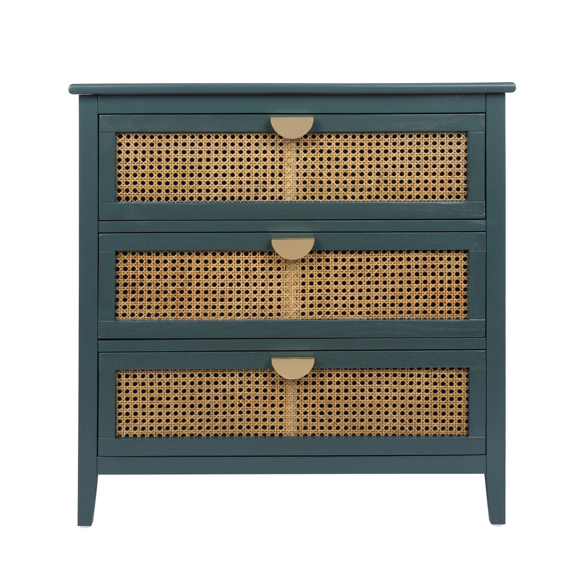 The Wren | Three-Drawer Green Rattan Dresser