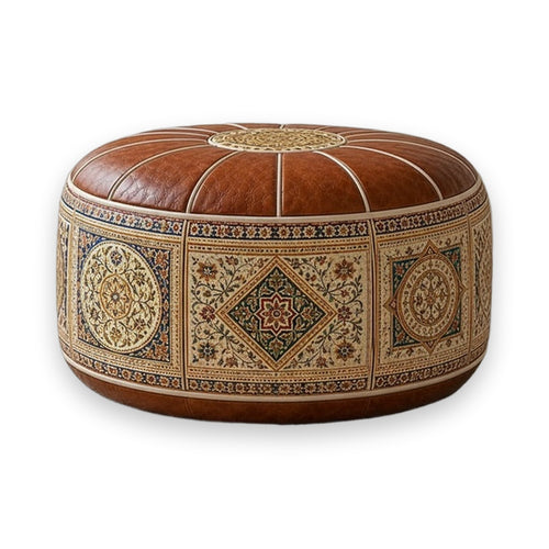 Floral medallion design boho storage ottoman pouf
