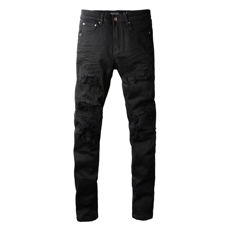 Men's Slim Fit Distressed Black Jeans | Stretch Denim