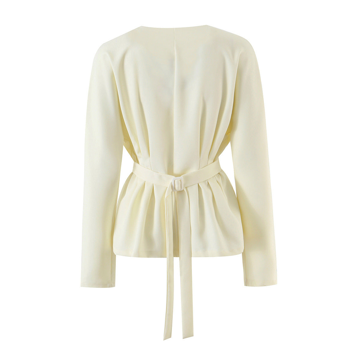 Women’s V-Neck Jacket & Pants Set – Long Sleeve, Beige Co-Ord