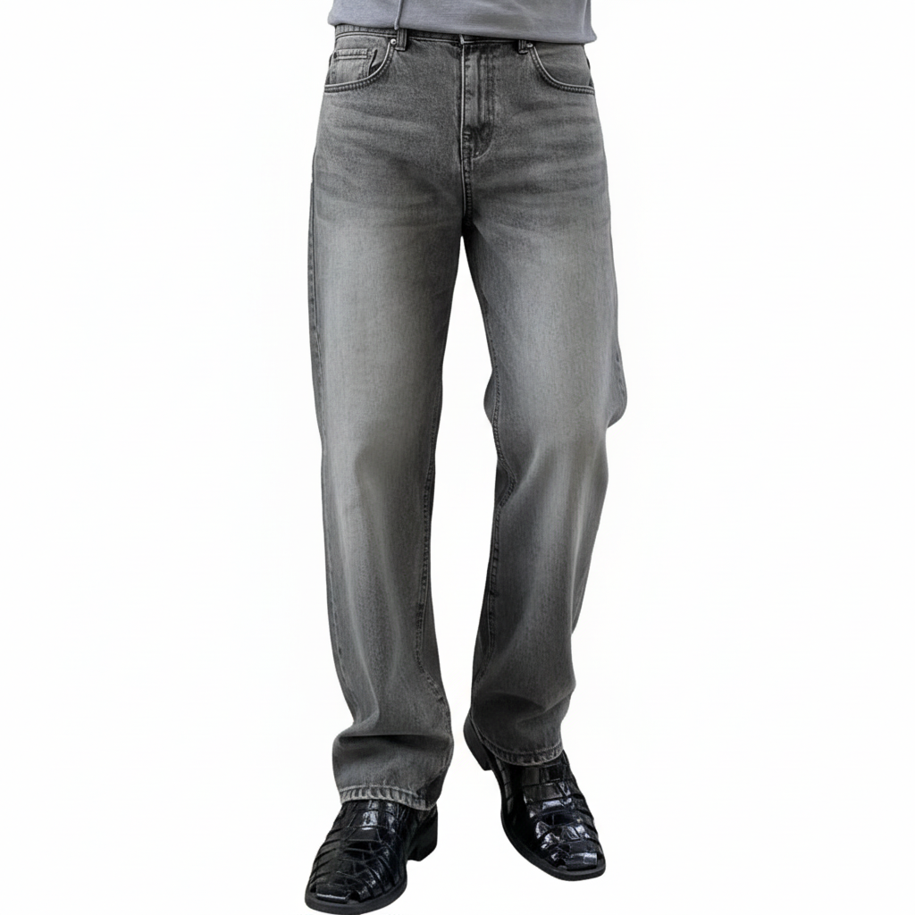 Men's Washed Gray Vintage Denim Casual Pants