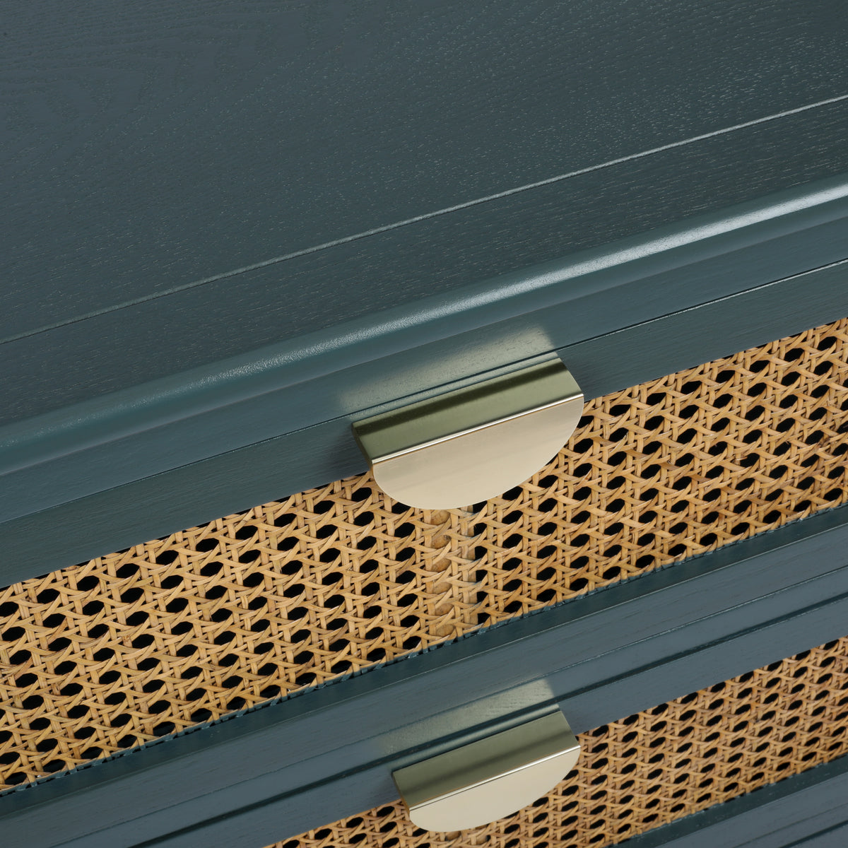 The Wren | Three-Drawer Green Rattan Dresser