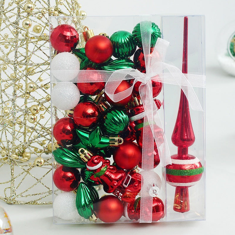 34pc Painted Christmas Ball Ornament Set – Gift Bag, 6 Color Schemes (20.5×15cm)