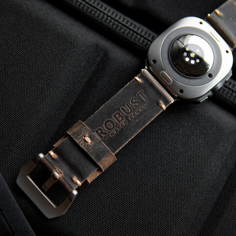 Robust genuine leather watch band for Samsung Galaxy Watch Ultra with stainless steel hardware
