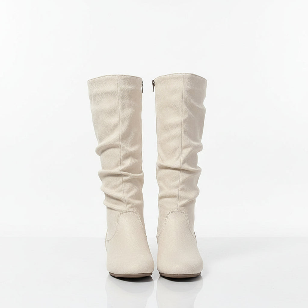 The New Yorker | Women's Slouchy Suede Mid-Calf Flat Boots | Cream